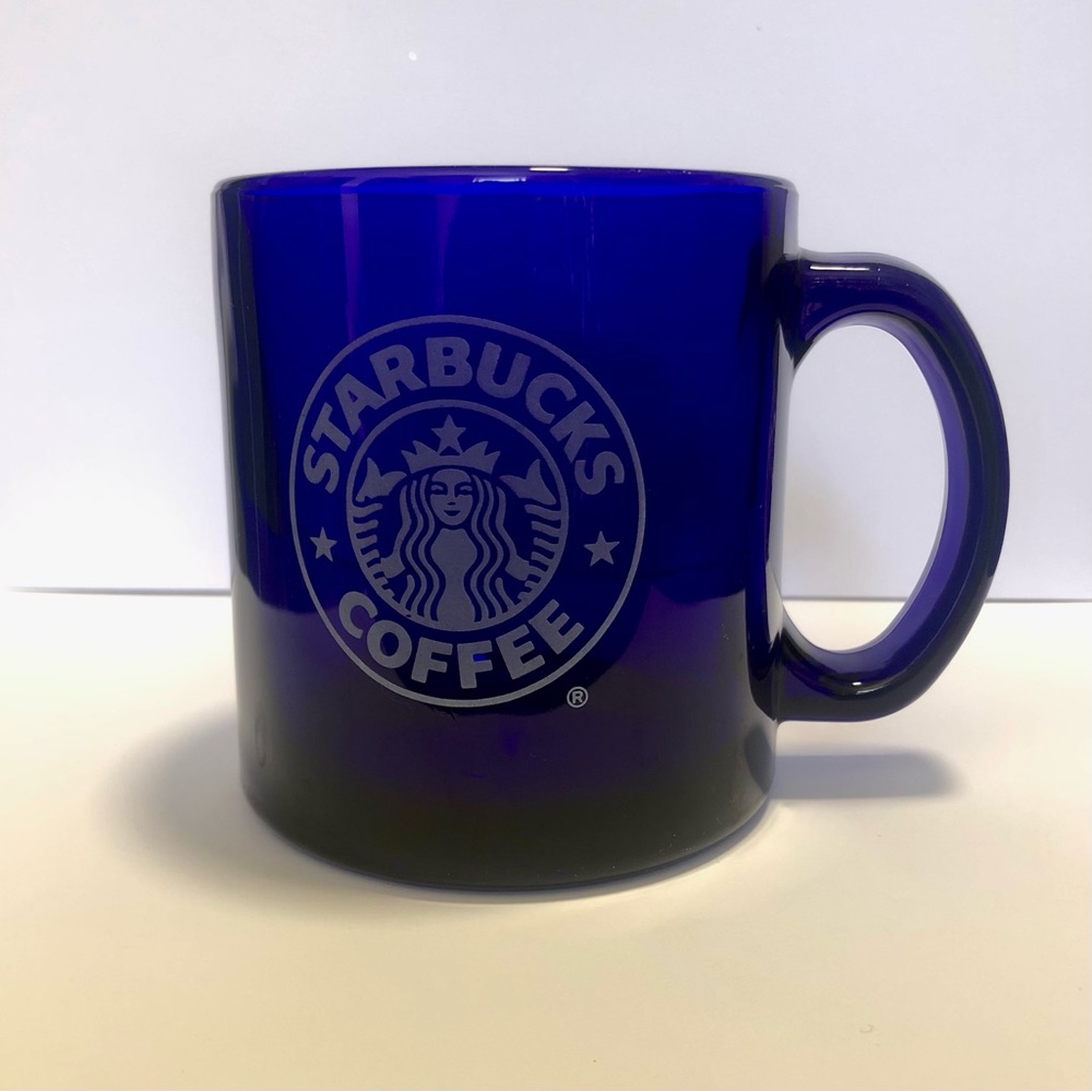 Starbucks Cobalt Blue Logo Glass Etched Coffee Mug 8oz Small Y2K Classic 2000s